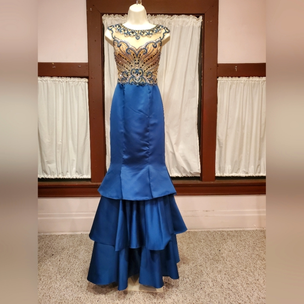 Peacock Blue & Ivory Gown